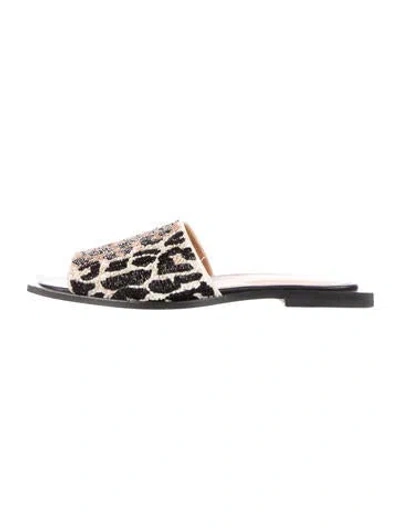 Pre-owned Ganni Animal Print Beaded Accents Slides In Neutrals