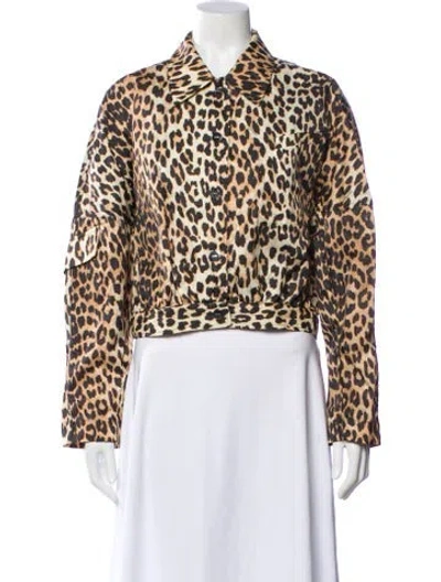 Pre-owned Ganni Animal Print Biker Jacket W/ Tags In Neutral