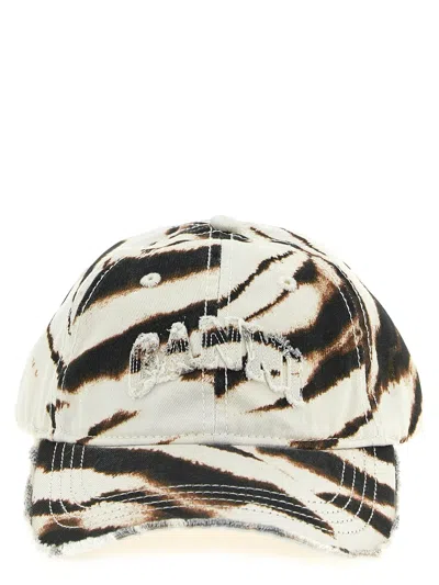 Ganni Animal Print Cap In Multicolor