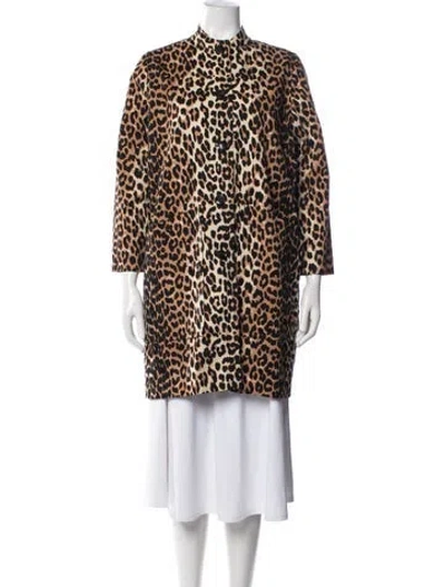 Pre-owned Ganni Animal Print Coat In Brown