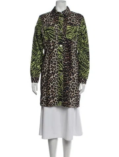 Pre-owned Ganni Animal Print Coat In Brown/green