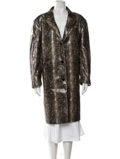 Pre-owned Ganni Animal Print Coat W/ Tags In Brown