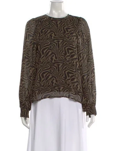 Pre-owned Ganni Animal Print Crew Neck Blouse In Brown