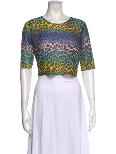 Pre-owned Ganni Animal Print Crew Neck Crop Top In Multi
