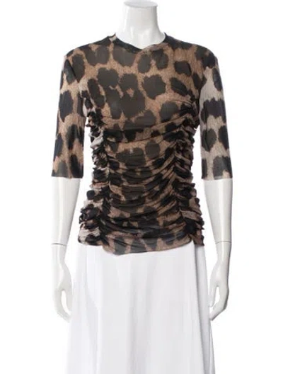 Pre-owned Ganni Animal Print Crew Neck Top In Multi