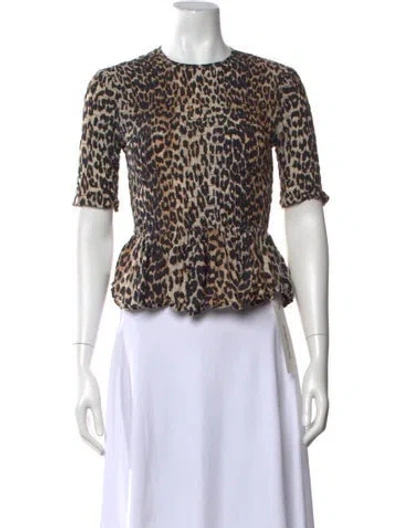 Pre-owned Ganni Animal Print Crew Neck Top In Neutral