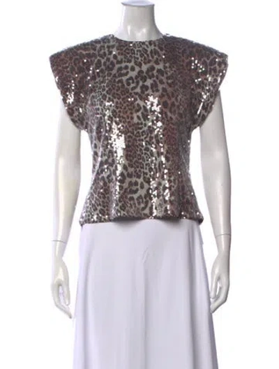 Pre-owned Ganni Animal Print Crew Neck Top W/ Tags In Multi