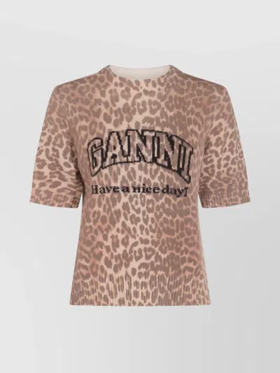 GANNI ANIMAL PRINT CREWNECK SHORT SLEEVES