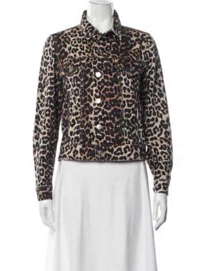 Pre-owned Ganni Animal Print Denim Jacket W/ Tags In Neutral
