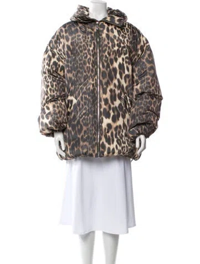 Pre-owned Ganni Animal Print Faux Fur Coat In Multi