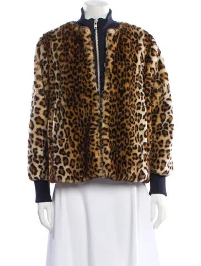 Pre-owned Ganni Animal Print Faux Fur Jacket In Neutral