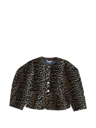 Ganni Long-sleeved Casual Jacket In Animal Print