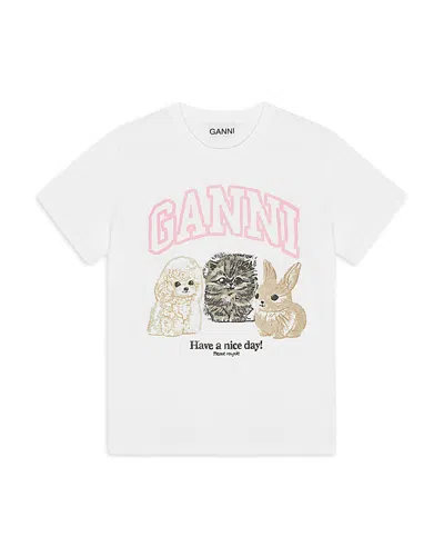 Ganni Animal Print Graphic Tee In White
