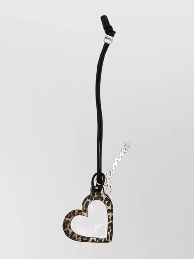 Ganni Animal Print Heart Shape Metal Charm Keychain