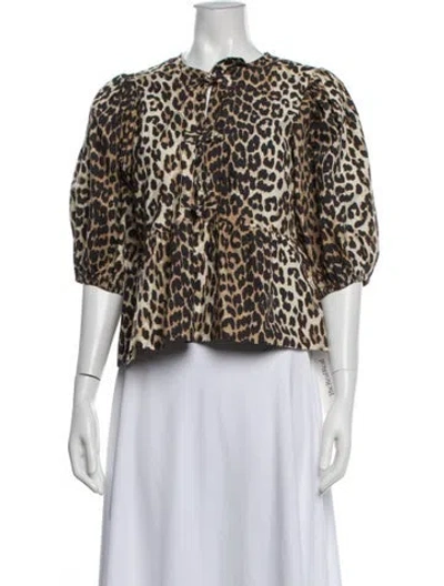 Pre-owned Ganni Animal Print Jacket In Black