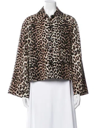 Pre-owned Ganni Animal Print Jacket In Brown