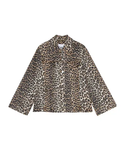 GANNI GANNI DENIM JACKET WITH ANIMAL PRINT