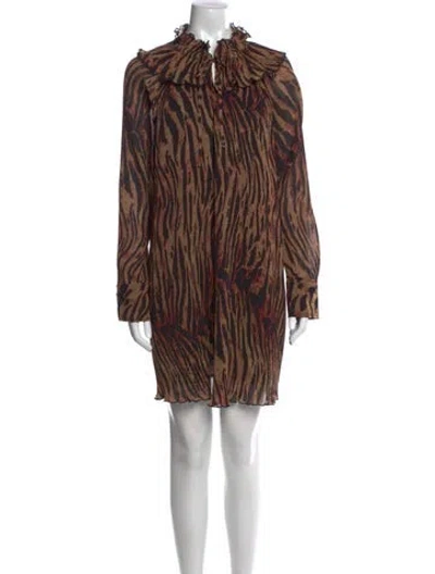 Pre-owned Ganni Animal Print Knee-length Dress In Brown