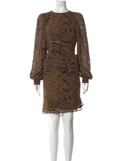 Pre-owned Ganni Animal Print Knee-length Dress In Brown