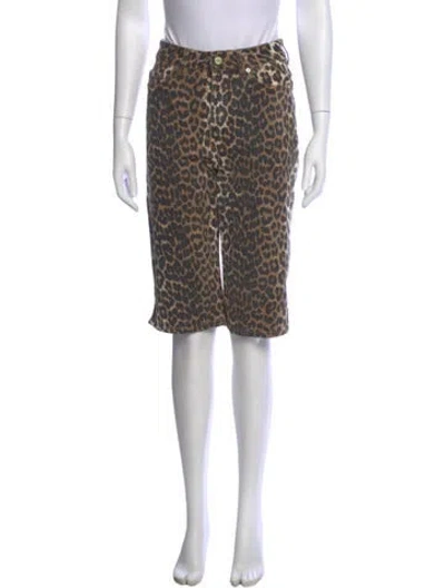 Pre-owned Ganni Animal Print Knee-length Shorts In Brown