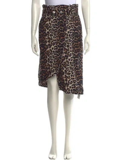 Pre-owned Ganni Animal Print Knee-length Skirt In Neutral