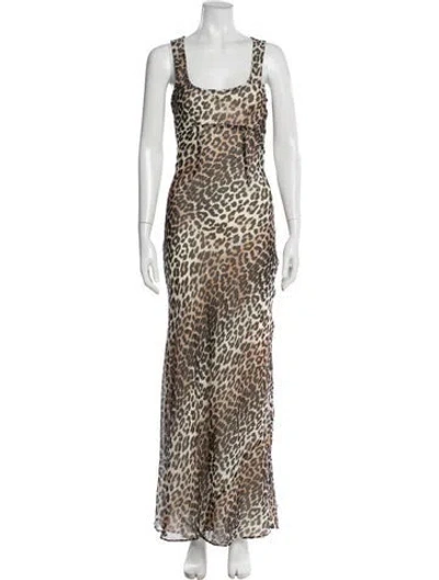 Pre-owned Ganni Animal Print Long Dress