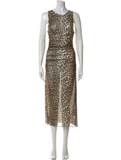 Pre-owned Ganni Animal Print Long Dress In Black