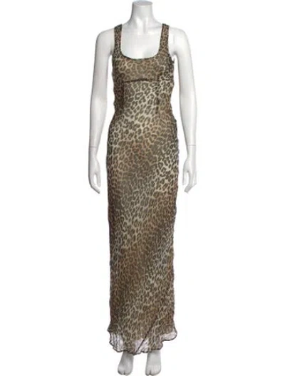 Pre-owned Ganni Animal Print Long Dress In Black