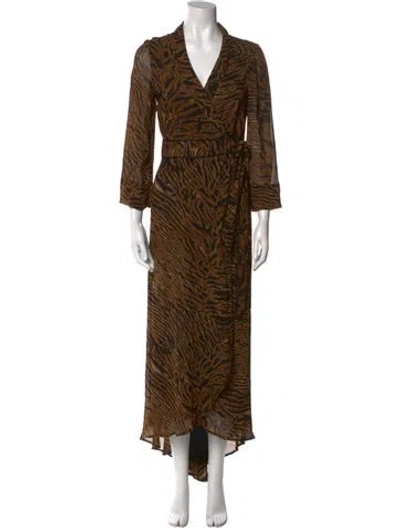 Pre-owned Ganni Animal Print Long Dress In Brown
