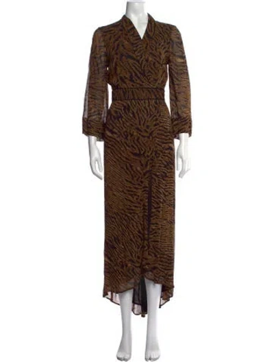 Pre-owned Ganni Animal Print Long Dress In Brown