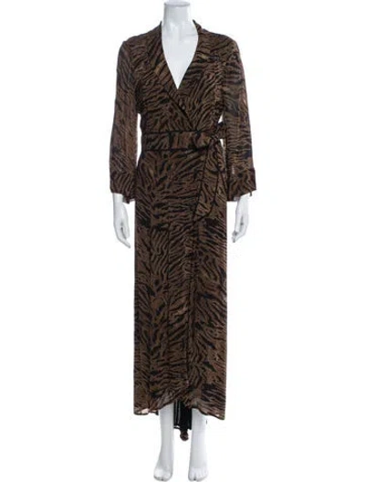 Pre-owned Ganni Animal Print Long Dress In Brown