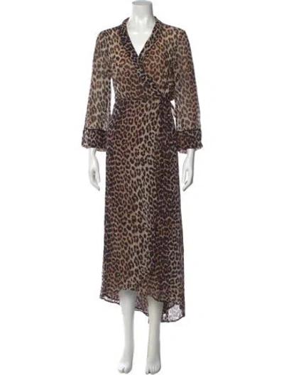 Pre-owned Ganni Animal Print Long Dress In Brown
