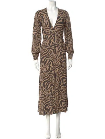 Pre-owned Ganni Animal Print Long Dress In Gray