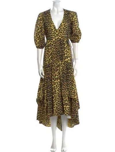 Pre-owned Ganni Animal Print Long Dress In Multi