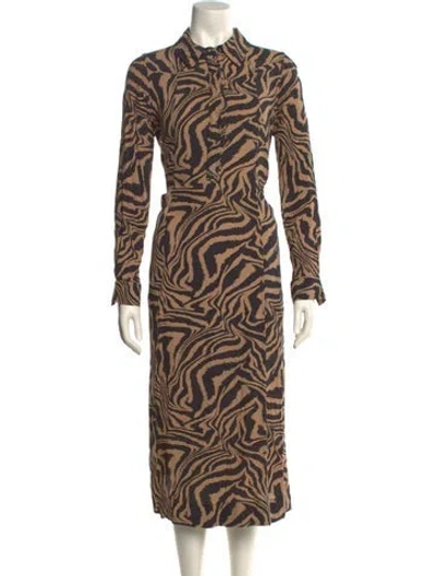 Pre-owned Ganni Animal Print Long Dress In Neutral