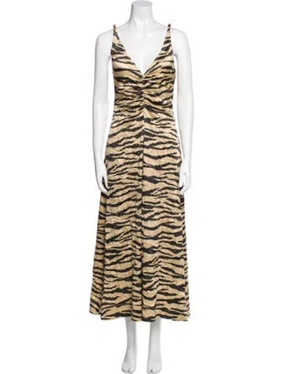 Pre-owned Ganni Animal Print Long Dress In Neutral