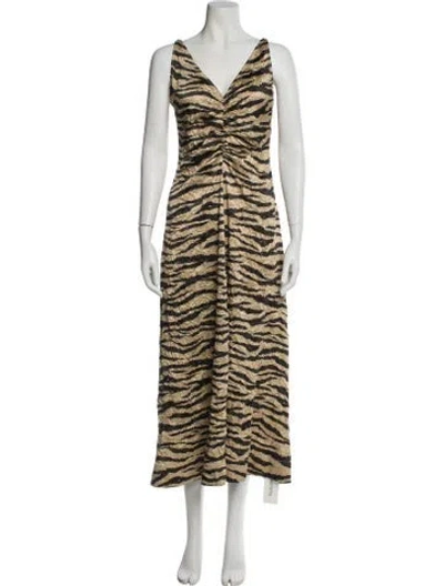 Pre-owned Ganni Animal Print Long Dress In Neutral
