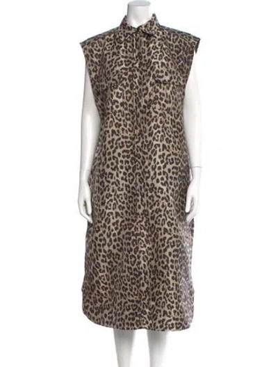 Pre-owned Ganni Animal Print Long Dress In Neutral