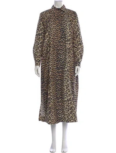Pre-owned Ganni Animal Print Long Dress In Neutral