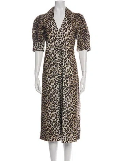 Pre-owned Ganni Animal Print Long Dress In Neutral