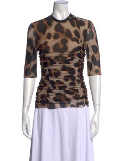 Pre-owned Ganni Animal Print Long Dress In Neutral