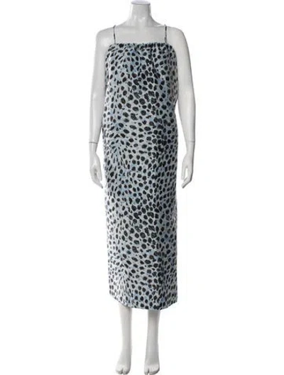Pre-owned Ganni Animal Print Long Dress W/ Tags In Blue