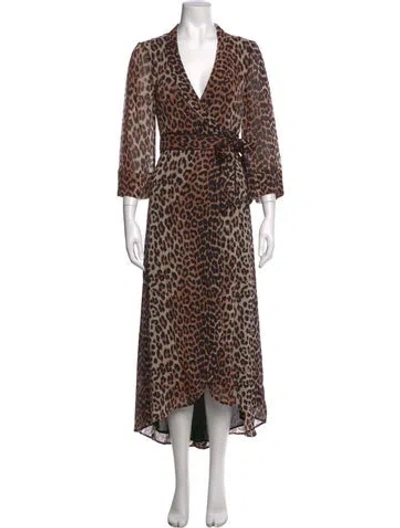 Pre-owned Ganni Animal Print Long Dress W/ Tags In Neutral