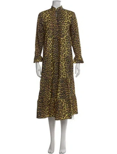 Pre-owned Ganni Animal Print Long Dress In Yellow