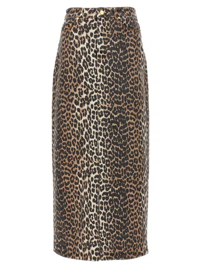 Ganni Animal Print Long Skirt In Leopard