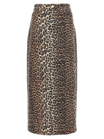 Ganni Skirt With Maxi Slit In Animal Print