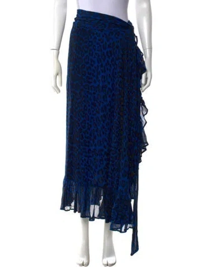 Pre-owned Ganni Animal Print Long Skirt In Blue