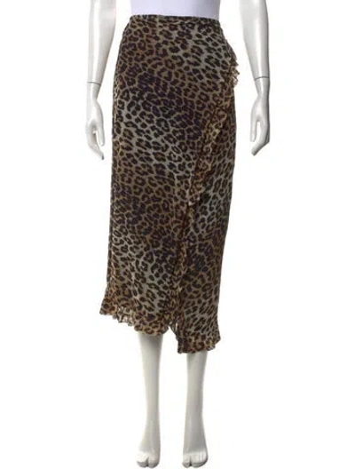 Pre-owned Ganni Animal Print Long Skirt In Neutrals