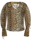 Ganni Animal-print Long-sleeve Blouse In 中性色