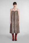 Ganni Leopard Print Cotton Midi Dress In Brown